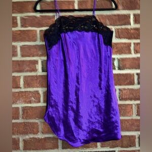 Purple satin and black lace nightgown